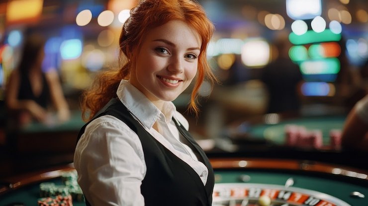 Ilustrasi pemain live casino yang menikmati hiburan dengan pengaturan waktu dan anggaran bertanggung jawab